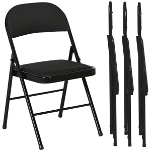 Set 4 Scaune Pliabile Negru – Perne Poliester, Design Modern