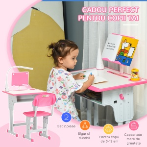 Set Birou Copii 6–12 Ani – Reglabil cu Lampa Roz - Img 5