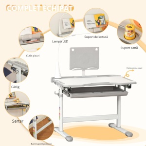 Set Birou Copii cu LED – Reglabil 6–12 Ani cu Blat inclinat - Img 6