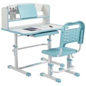 Set Birou si Scaun pentru Copii Reglabil in Inaltime Birou de Studiu pentru Copii pentru Scoala cu Sertar Raft pentru Carti Masa cu Unghi Reglabil - Img 1