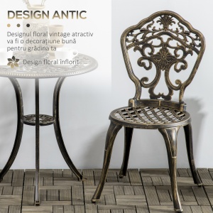 Set Bistrò de Grădină 3 Piese cu 2 Scaune de Grădină și Masă Rotundă cu Orificiu pentru Umbrelă, Set Masă și Scaune de Grădină din Aluminiu, pentru Terasă, Curte, Exterior, Bronz - Img 4