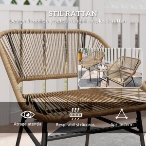 Set Bistro din 3 Piese cu Măsuță de Cafea cu Blat de Sticlă și 2 Scaune, Φ45x46 cm, Natural - Img 5