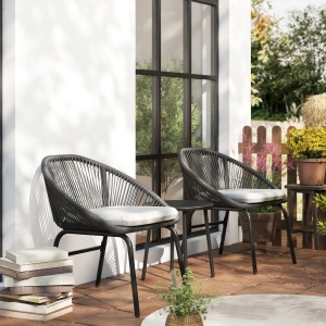 Set Bistro pentru Terasa din 3 Piese, Set cu Perne Moi pentru Sezut, Set de Mobilier din Rachita, Negru - Img 8