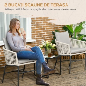 Set boem de 2 scaune pentru terasa din franghie impletit - Img 4