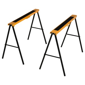 Set de 2 Capre Pliabile din Metal cu Suprafață Antiderapantă din EVA pentru Lucrări de Tăiere, Capră pentru Lemn, Capacitate Maximă 125 kg, Portocaliu Negru - Img 1