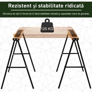 Set de 2 Capre Pliabile din Metal cu Suprafață Antiderapantă din EVA pentru Lucrări de Tăiere, Capră pentru Lemn, Capacitate Maximă 125 kg, Portocaliu Negru - Img 6