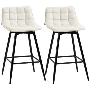 Set de 2 scaune de bar cu spatar si suport pentru picioare, scaune inalte tapitate in stil nordic din metal si catifea, alb-crem, 45x47x84 cm - Img 1