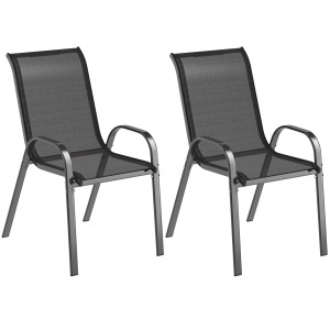 Set de 2 Scaune de Prânz pentru Exterior, Scaune Suprapozabile cu Spătar Înalt, Șezut Respirabil pentru Grădină, Verandă, Negru - Img 1