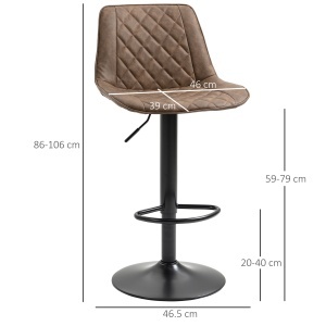 Set de 2 Scaune Înalte de Bar cu Înălțime Reglabilă, Rotative cu Bază din Oțel, 46,5x51x86-106 cm, Maro Închis - Img 3