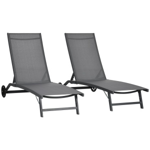 Set de 2 Șezlonguri Rabatabile pe 5 Niveluri, Șezlonguri din Aluminiu și Țesătură Respirabilă, 66x165x102 cm, Albastru
