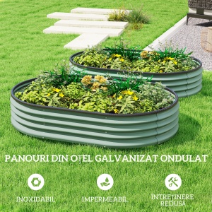 Set de 2 Straturi Ridicate Modulare, Straturi Grădină cu Margini din Cauciuc, Bază Deschisă, Straturi Ridicate din Oțel Zincat pentru Ierburi, Fructe, Legume și Flori, 135x90x30 cm, Verde - Img 5