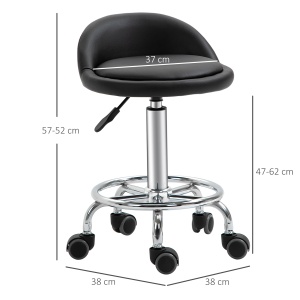 Set de 2 Taburete Pivotante cu Roti, Inaltime Reglabila si Tapiterie din Imitatie piele PU, 38x38x57-72cm - Img 3