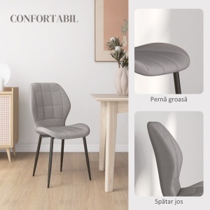 Set de 4 scaune, stil modern, cu spătar și picioare din oțel, gri deschis - Img 5