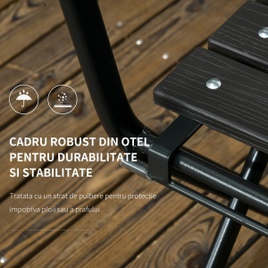Set de Gradina 3 Piese cu 2 Scaune si Masa Pliabile din Otel si HDPE pentru Balcon si Terasa, Gri Inchis - Img 5