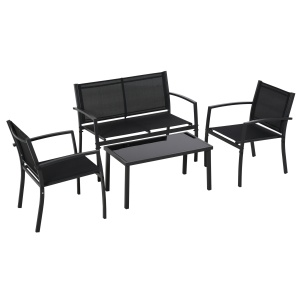 Set de Gradina 4 bucati cu Masuta de cafea, 2 Scaune si o Panca in Metal, Negru - Img 1