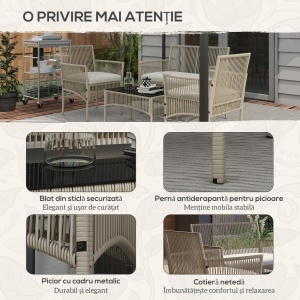 Set de Grădină cu 2 Fotolii de Exterior, Canapea și Măsuță, 56x56x80 cm, Kaki - Img 6