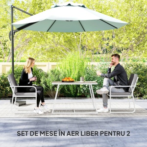 Set de Gradina cu Masa si Scaune cu Perne Detasabile, Blat din Sticla si Cadru din Otel, 108x60x72 cm, Alb - Img 4