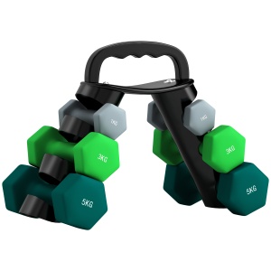 Set de haltere cu suport, 3 perechi de greutăți de 2 x 1 kg, 2 x 3 kg, 2 x 5 kg, Multicolor - Img 1