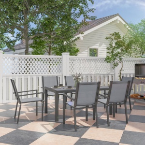 Set de Mobilier de Grădină cu 7 Piese, Masă și 6 Scaune Stivuibile, Mobilier din Oțel Textilen, Gri Deschis - Img 2