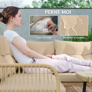 Set de Mobilier de Grădină din 4 Piese cu 2 Canapele, Fotoliu de Colț și Măsuță de Cafea, 100x68x74 cm, Bej - Img 6