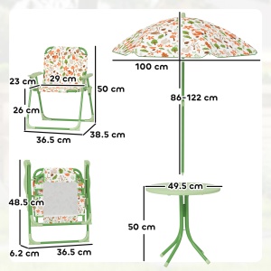 Set de Mobilier de Grădină din 4 Piese cu Masă, Scaune și Umbrelă de Soare Reglabilă, 50xΦ49,5 cm, Verde - Img 3