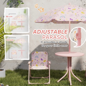 Set de Mobilier de Grădină din 4 Piese cu Masă, Scaune și Umbrelă de Soare Reglabilă, 50xΦ49,5 cm, Roz - Img 5