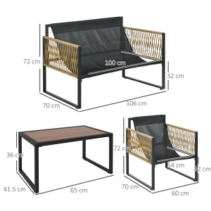 Set de Mobilier de Gradina din 4 Piese PE Rattan cu Canapea Dubla, Fotoliu si Masuta de Cafea din Sticla, 106x70x72 cm - Img 3