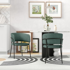 Set de Scaune, Scaune de Bucătărie Tapițate Moderne din Catifea cu Spate, Cotieră și Picioare Metalice, 57x53x73 cm, Verde - Img 9