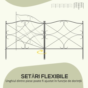 Set Gard de Grădină cu 5 Panouri și Stâlpi, Gard Decorativ din Metal, 305x62 cm, Negru - Img 5