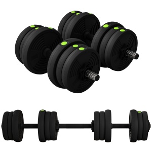 Set Greutăți 2 în 1 cu Gantere Convertibile în Halteră și Reglabile, 105x20x20 cm, Negru
