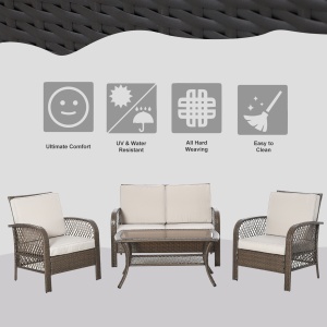 Set Masa Scaune Canapea de Exterior Mobilier de gradina din Ratan Maro - Img 5