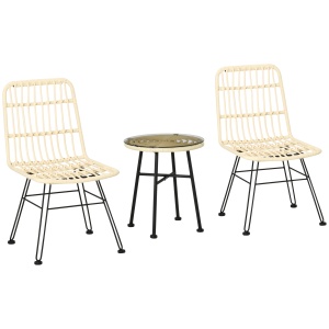 Set masuta de cafea si scaune de veranda cu 3 piese, din ratan PE, Bej - Img 1