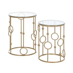 Set Masute Cafea – 2 Piese din Sticla & Metal, Design Modern