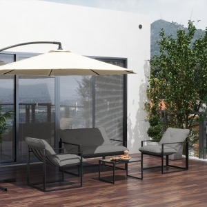 Set Mobilier de Exterior cu Măsuță din Sticlă, Canapea, 2 Fotolii și Perne, Gri - Img 8