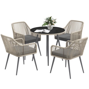 Set Mobilier de Grădină cu Masă Rotundă și 4 Scaune, 54x65x80 cm, Maro Deschis - Img 1