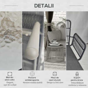 Set Mobilier de Grădină din 3 Piese cu Canapea, Şezlong cu Perne şi Măsuţă, 125x77x82 cm, Gri Deschis - Img 6