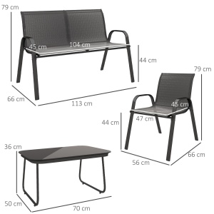 Set Mobilier de Grădină din 4 Piese cu Canapea, 2 Scaune Stivuibile și Măsuță de Cafea, 113x66x79 cm, Negru - Img 3