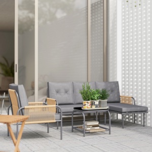 Set Mobilier de Grădină din 4 Piese cu Canapea, Fotoliu, Șezlong și Măsuță, 64x70x78 cm, Gri Închis - Img 2