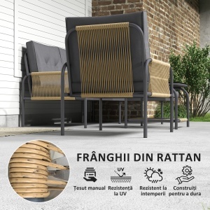 Set Mobilier de Grădină din 4 Piese cu Canapea, Fotoliu, Șezlong și Măsuță, 64x70x78 cm, Gri Închis - Img 5
