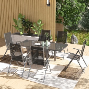 Set Mobilier de Grădină din 7 Piese cu Masă Extensibilă și 6 Scaune Pliabile cu Cotiere, 180/90x90x75 cm, Gri - Img 2