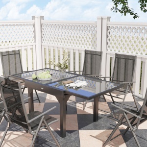 Set Mobilier de Grădină din 7 Piese cu Masă Extensibilă și 6 Scaune Pliabile cu Cotiere, 180/90x90x75 cm, Gri - Img 9
