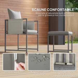 Set Mobilier de Grădină din 9 Piese cu Masă, 4 Fotolii și 4 Scaune, 110x110x75 cm, Gri - Img 5