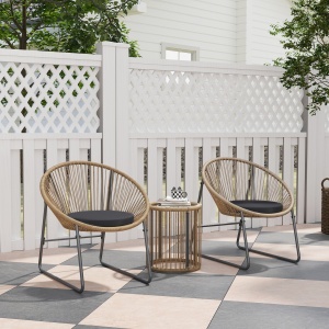 Set Mobilier din 3 Piese din Ratan pentru Grădină cu Scaune și Măsuță de Cafea, 72x73x77 cm, Natural - Img 2