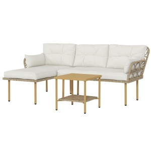 Set Mobilier Grădină 4 Persoane, 3 Piese cu Măsuță de Cafea, Perne Confortabile Incluse, Ratan Crem - Img 1