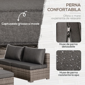 Set Mobilier Gradina 8 Piese, Canapea cu Masuta de Cafea din Ratan PE si Structura de Aluminiu, 75x75x71 cm, Gri - Img 7