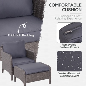 Set Mobilier pentru Extern Canapea cu Pouf si Masuta in PE Rattan cu Perne Gri - Img 5