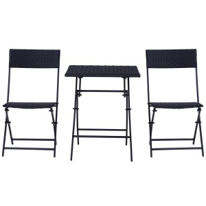 Set Mobilier pentru Grădină din Poly Ratan 3buc Set Masă și 2 Scaune pentru Grădină Pliabile Negru - Img 7