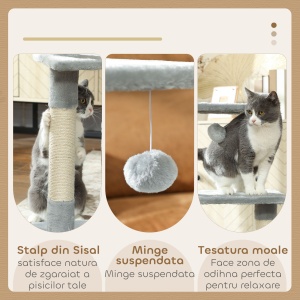 Șevalet de Zgâriat pentru Pisici cu Căsuță, 2 Platforme și Minge Gri - Img 5
