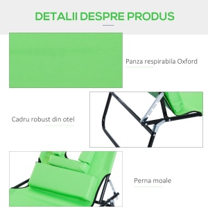 Sezlong Pliabil cu Orificiu pentru Fata si Perne, din Otel si Tesatura Oxford - Img 6
