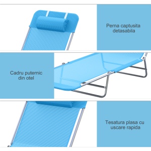 sezlong pliabil cu spatar reglabil si perna, 182x56x28cm - Img 5